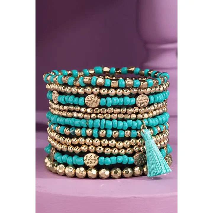 12 LAYERED BEAD STRETCH BRACELET SET