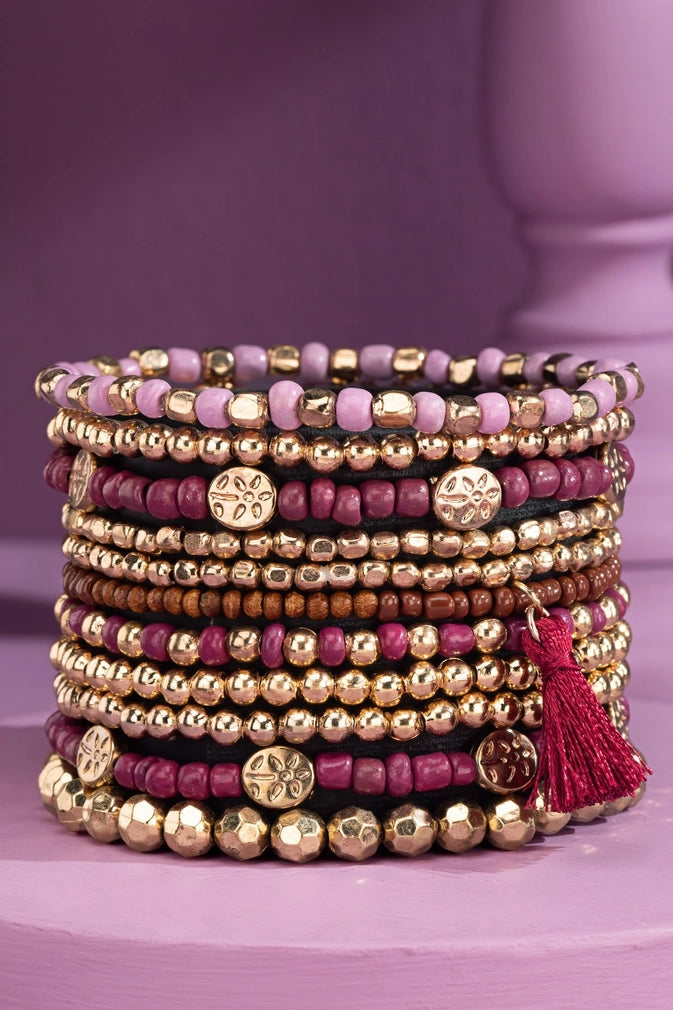 12 LAYERED BEAD STRETCH BRACELET SET