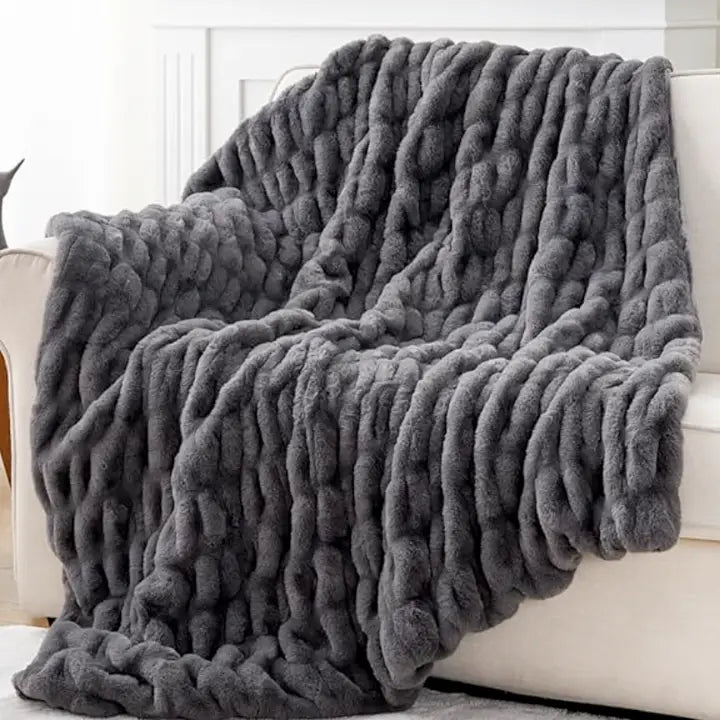 SOFT RUCHED FAUX FUR THROW-MULTIPLE COLORS