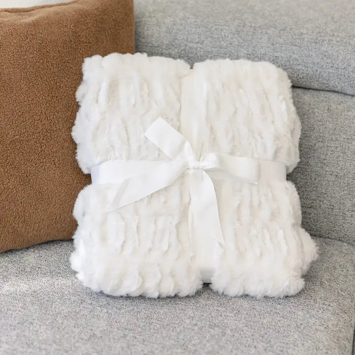SOFT RUCHED FAUX FUR THROW-MULTIPLE COLORS