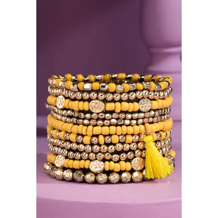 12 LAYERED BEAD STRETCH BRACELET SET
