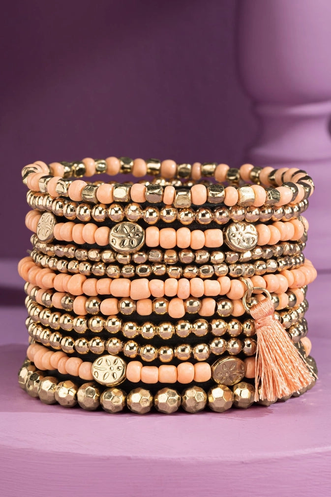 12 LAYERED BEAD STRETCH BRACELET SET