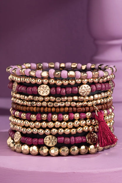 12 LAYERED BEAD STRETCH BRACELET SET