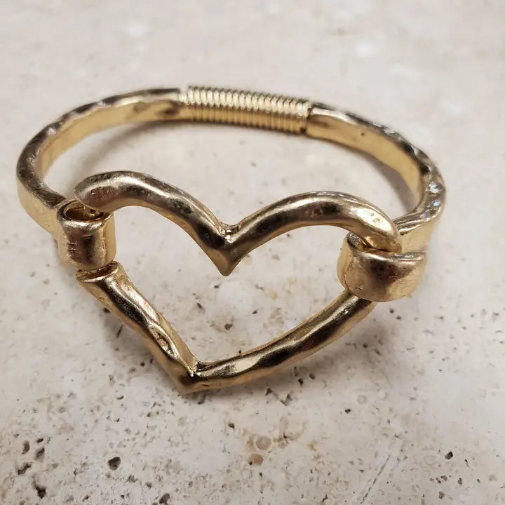 Matte Finish Heart Cuff Bracelet-Silver or Gold