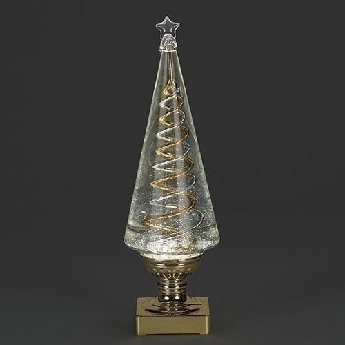 LIGHTED SWIRL TREE GOLD &amp; SILVER ROTATING SPIRALS