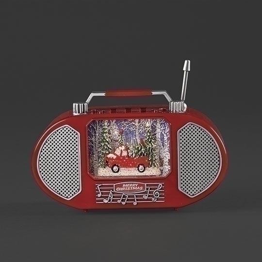 LIGHTED MUSICAL RED TRUCK CARDINAL SCENE RED RADIO SWIRL