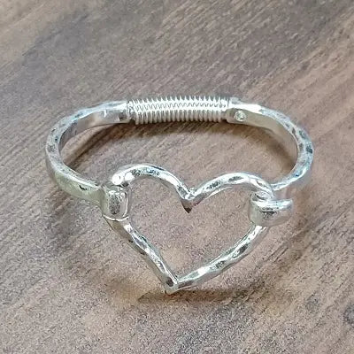 Matte Finish Heart Cuff Bracelet-Silver or Gold