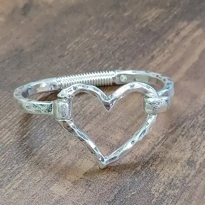Matte Finish Heart Cuff Bracelet-Silver or Gold
