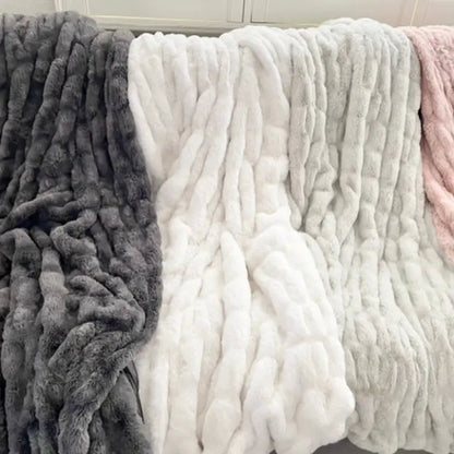 SOFT RUCHED FAUX FUR THROW-MULTIPLE COLORS
