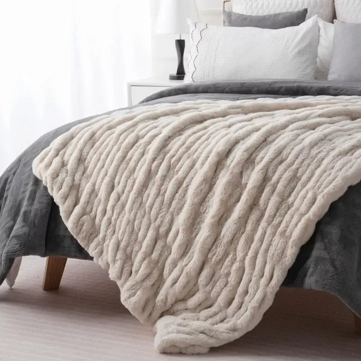 SOFT RUCHED FAUX FUR THROW-MULTIPLE COLORS
