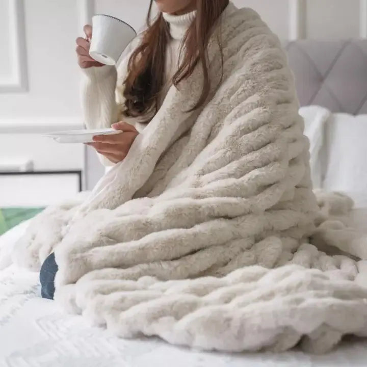SOFT RUCHED FAUX FUR THROW-MULTIPLE COLORS