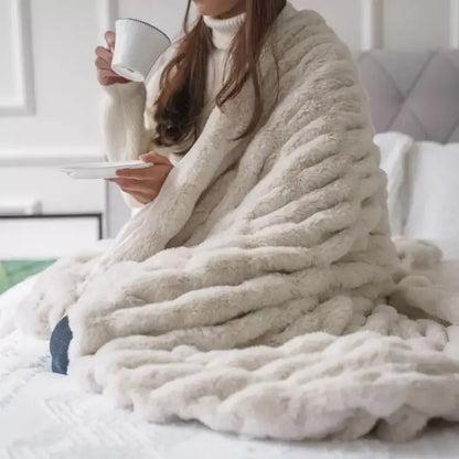 SOFT RUCHED FAUX FUR THROW-MULTIPLE COLORS