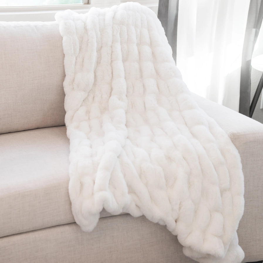 SOFT RUCHED FAUX FUR THROW-MULTIPLE COLORS