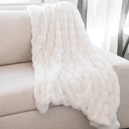 SOFT RUCHED FAUX FUR THROW-MULTIPLE COLORS