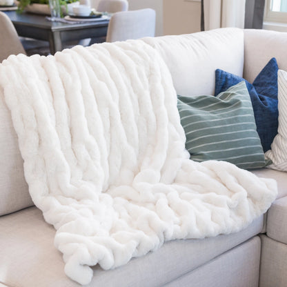 SOFT RUCHED FAUX FUR THROW-MULTIPLE COLORS
